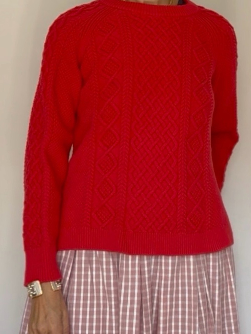 J. Crew Red Cable-Knit Crewneck Sweater